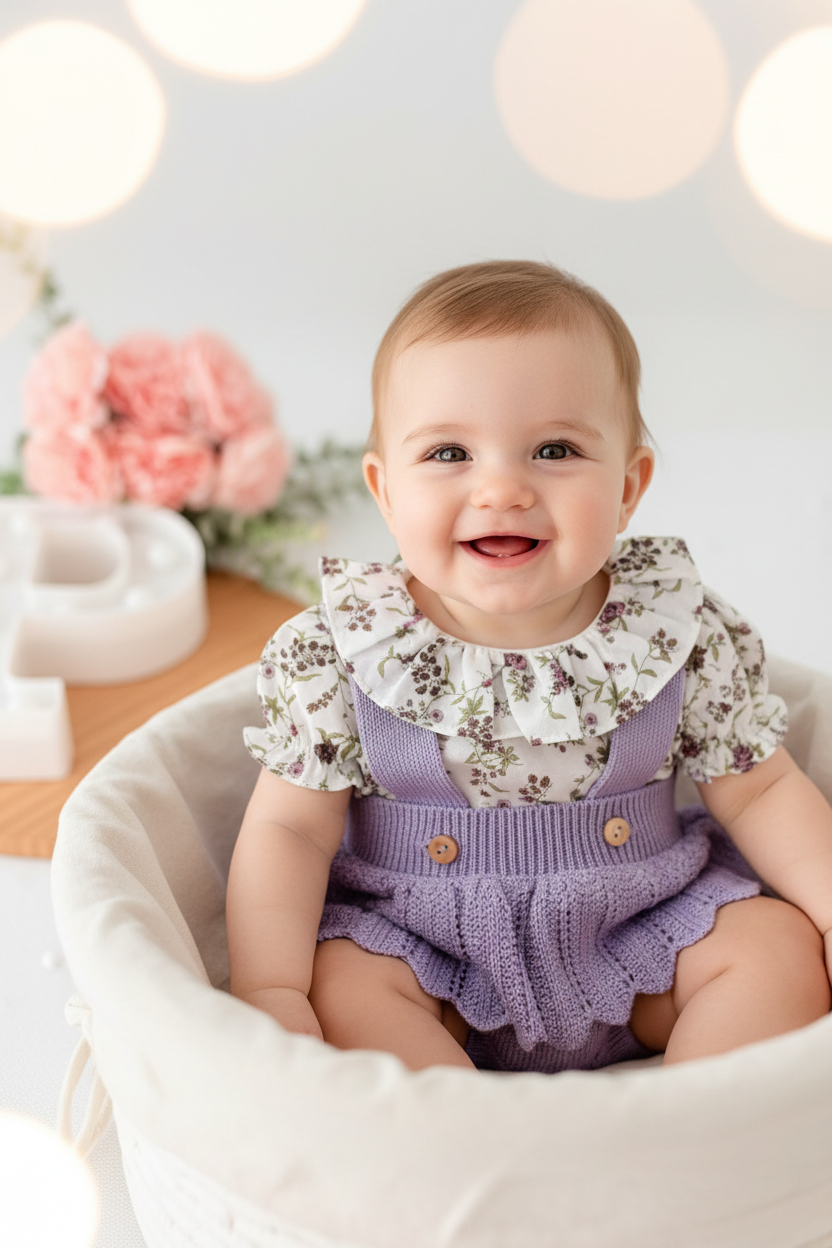 Fofo e blusa tema flores lilás 3-12M