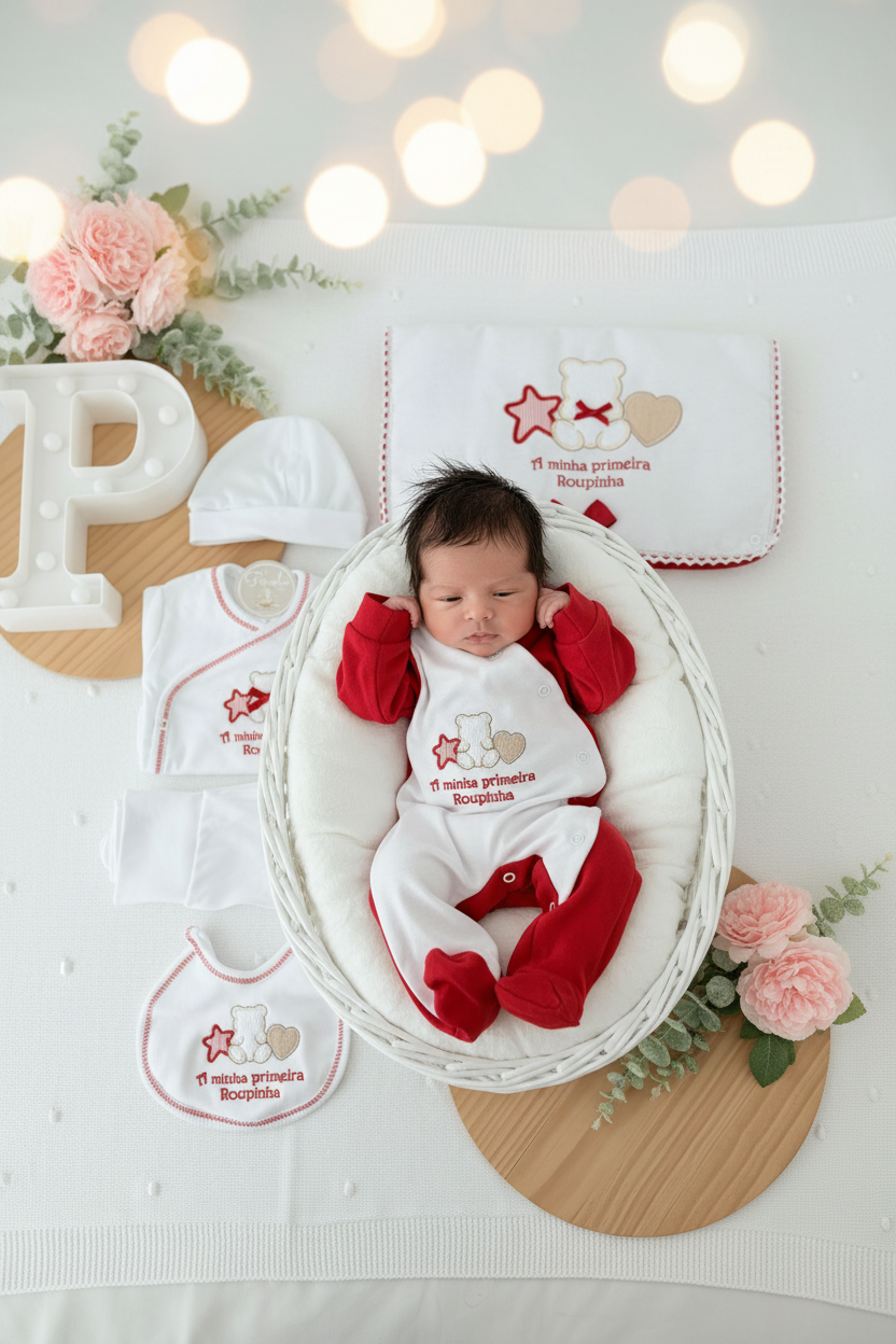 Conjunto primeira roupinha em vermelho - 6 peças