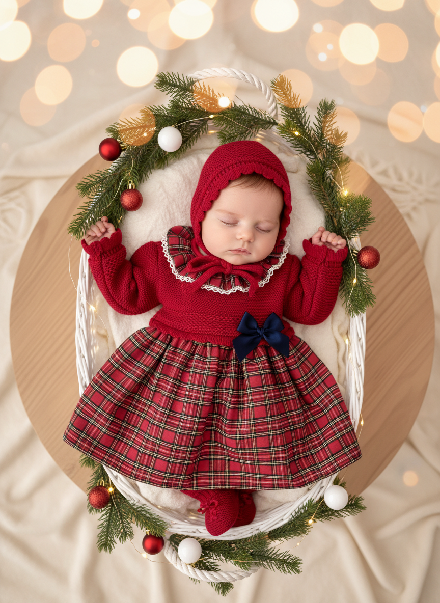 Vestido e touca malha e xadrez