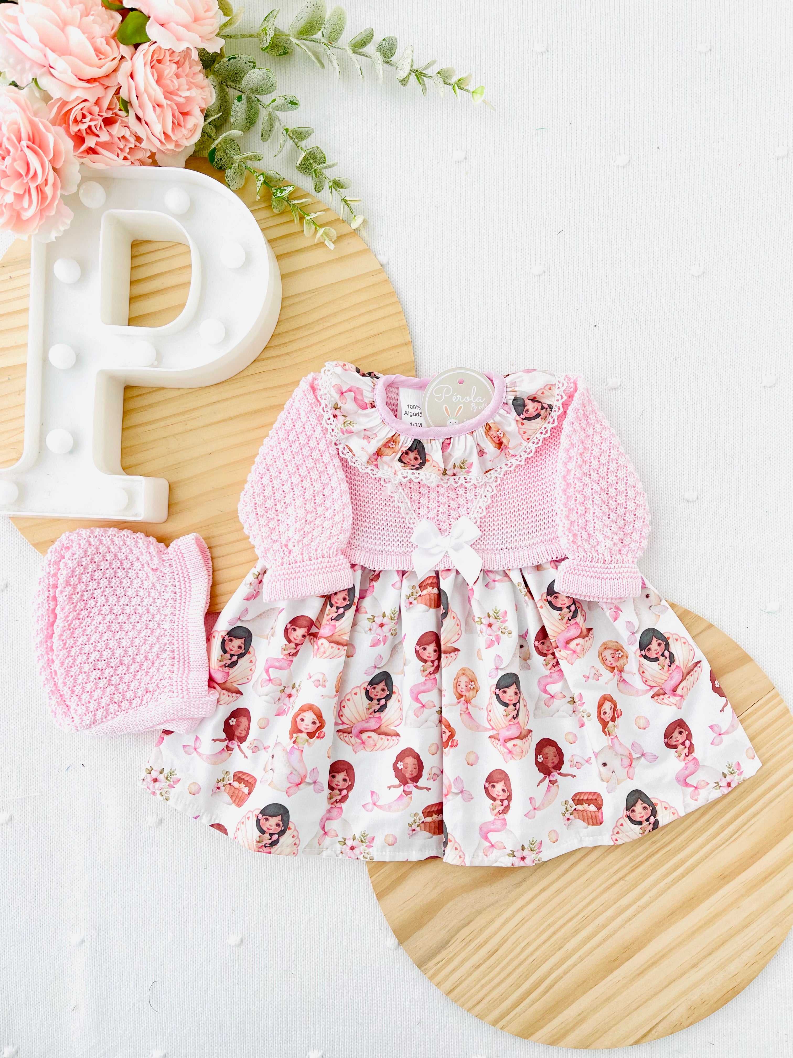 Conjunto sereias: vestido e touca Primavera/Verão