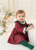 Vestido tartan com detalhes em verde
