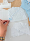 Pack saída de maternidade Azul 5 peças: body, calças, jardineiras, camisola e gorro