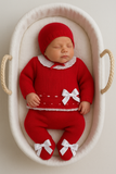 Conjunto rendinha vermelho: camisola, calças e touca