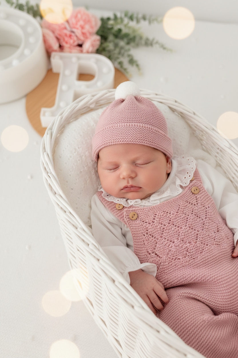 Conjunto recém nascido menina rosa velho : 3peças Outono/Inverno