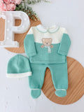Conjunto malha ursinho: camisola, calças e gorro 0/3M
