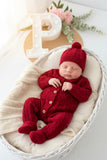 Saída de maternidade vermelho: macacão e gorro Outono Inverno