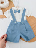 Conjunto especial cerimónia para menino: calções, camisa e laço