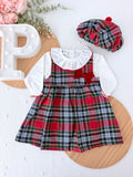 Conjunto xadrez : vestido, blusa e bóina