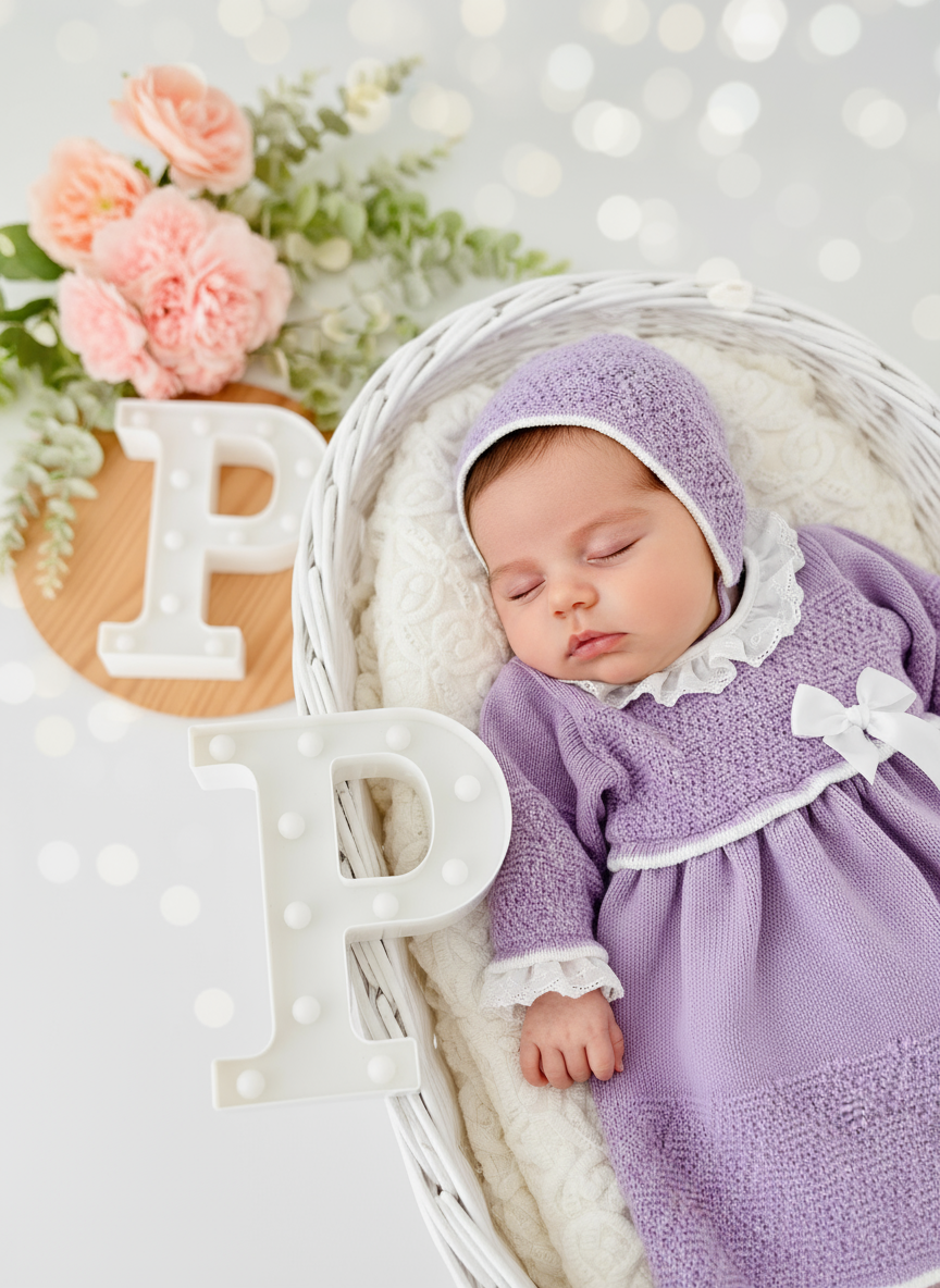 Vestido e touca Lilás  -Outono Inverno