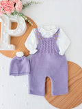 Saída de maternidade lilás: jardineiras, blusa e gorro Outono Inverno