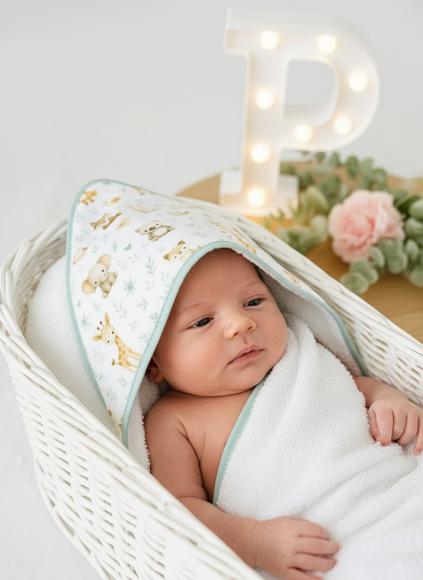 Toalha de banho tema animais amorosos