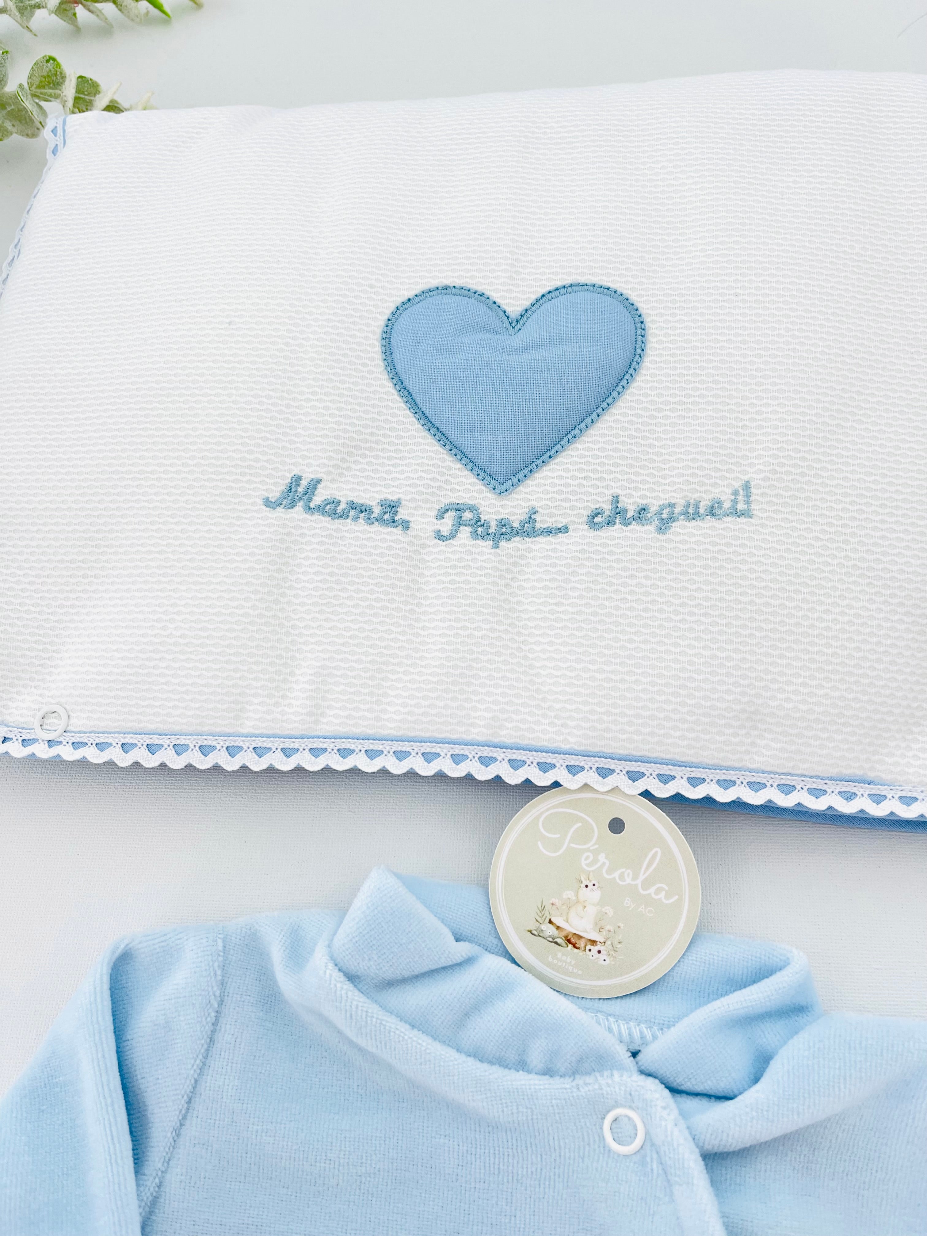 Conjunto primeira roupinha veludo- Mamã Papá cheguei