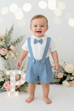 Conjunto especial cerimónia para menino: calções, camisa e laço