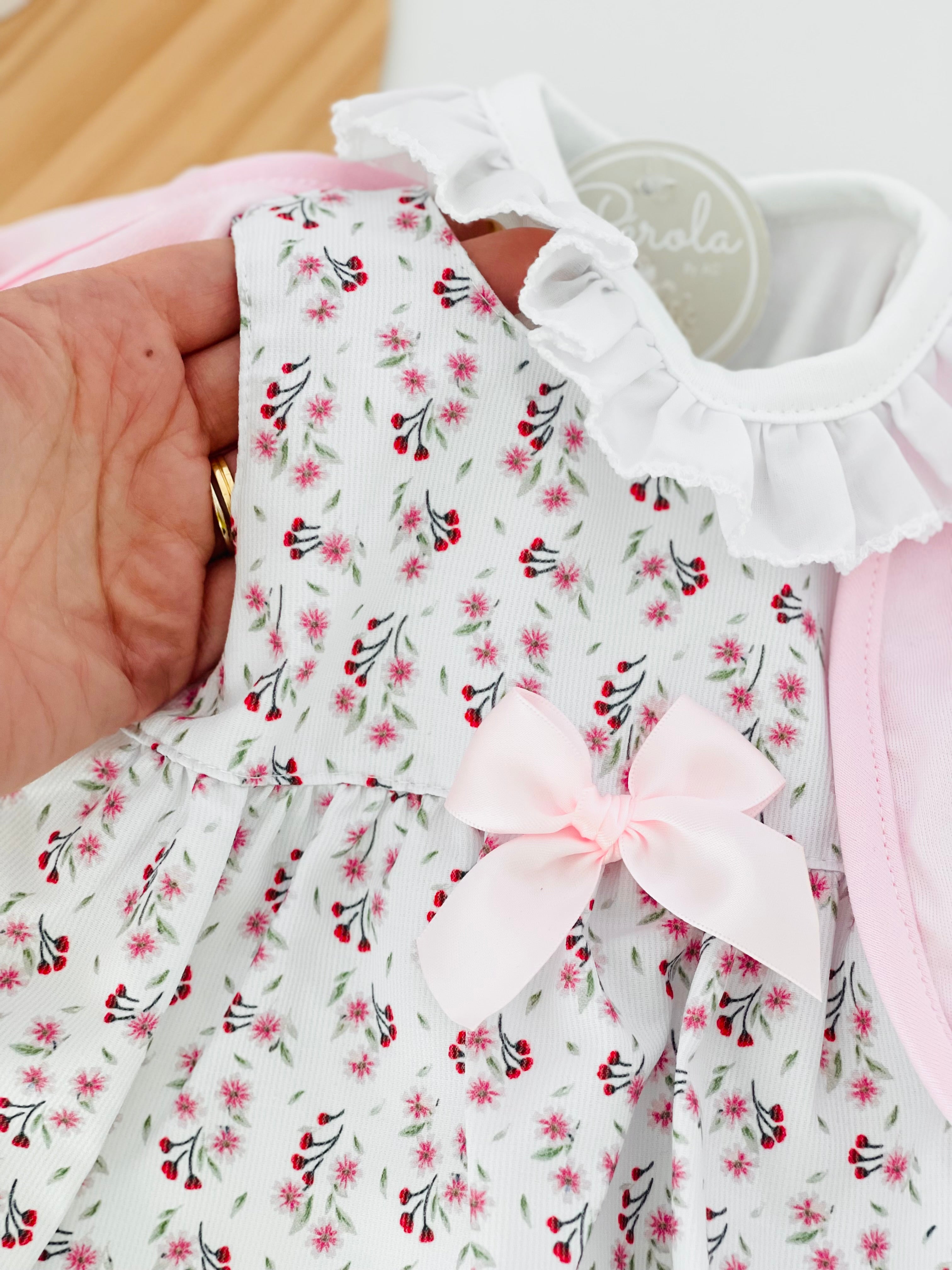 Conjunto algodão: casaco, vestido e camisola com golinha