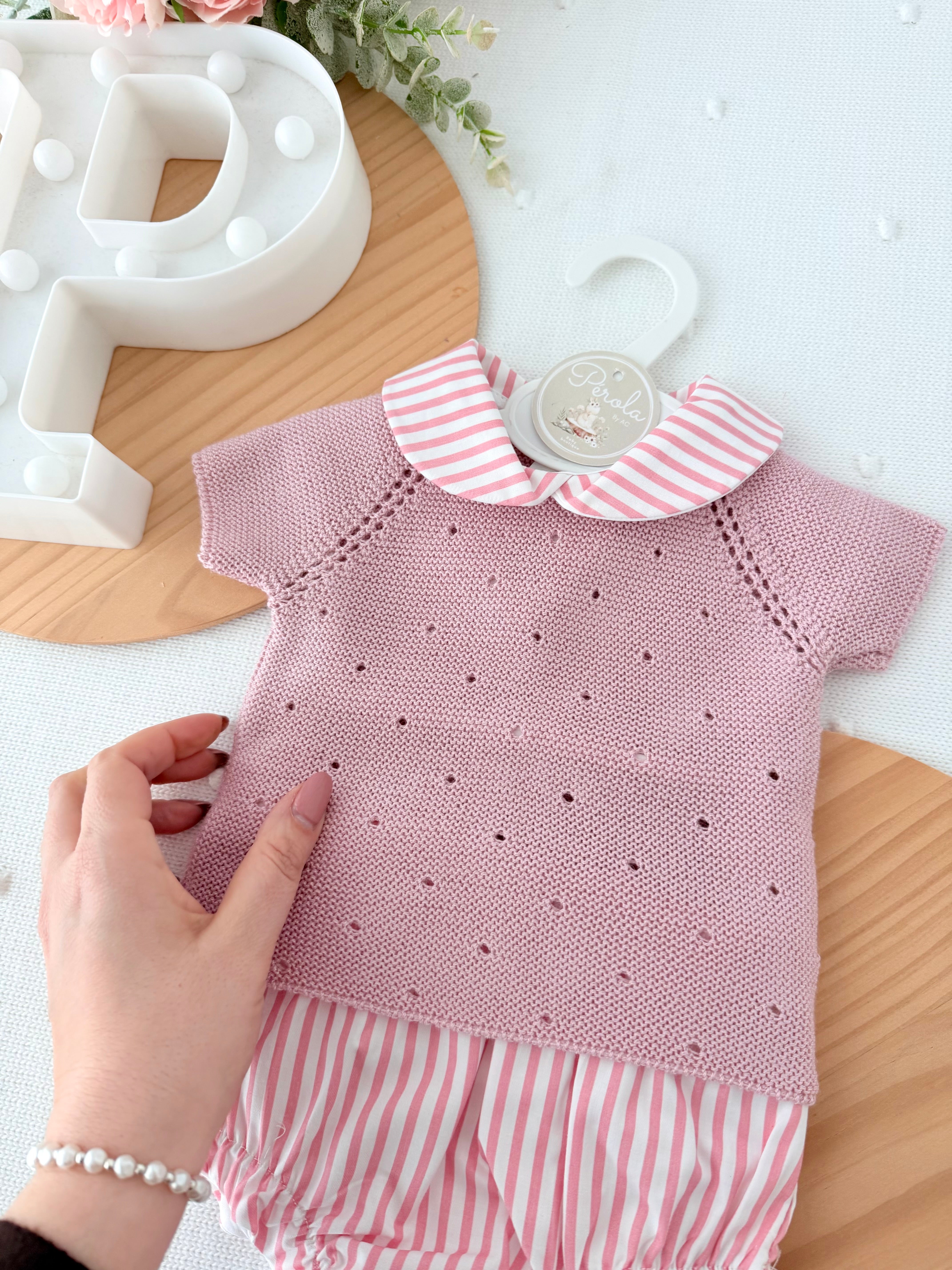 Conjunto riscas rosa: camisola e tapa fraldas