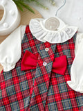 Conjunto laço: vestido xadrez  e camisa