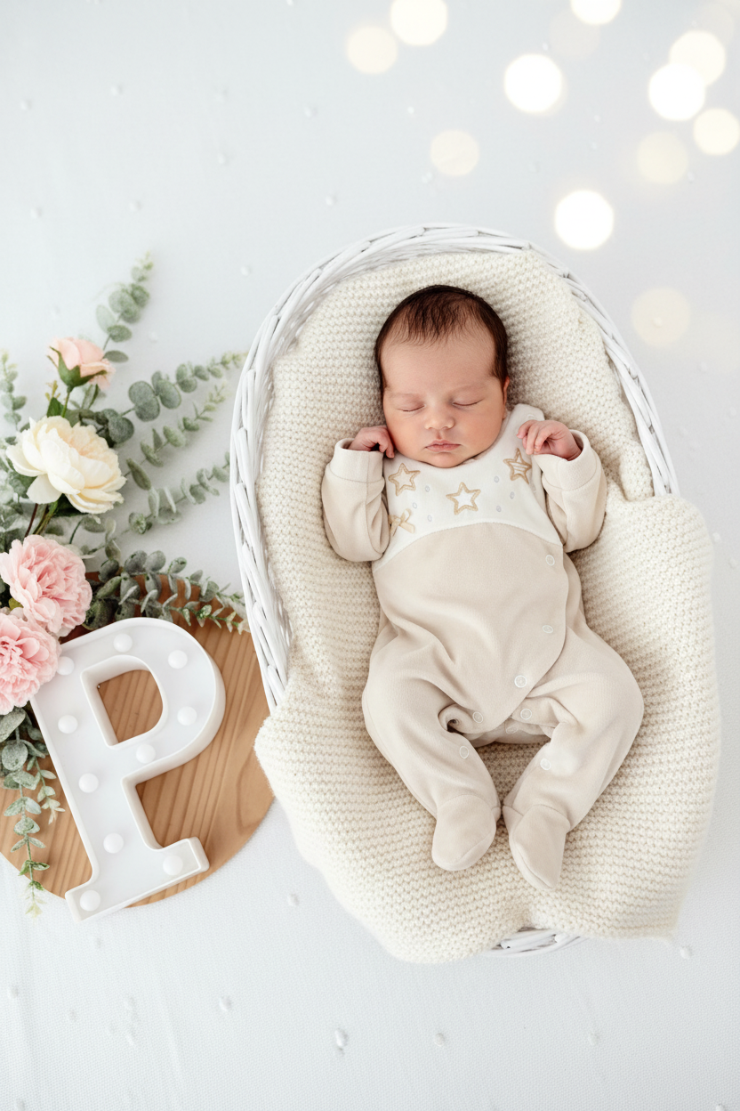 Babygrow Veludo Bebé com Estrelas Bordadas - Recém-Nascido
