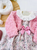 Conjunto Clarinha: casaco, vestido e camisola com golinha