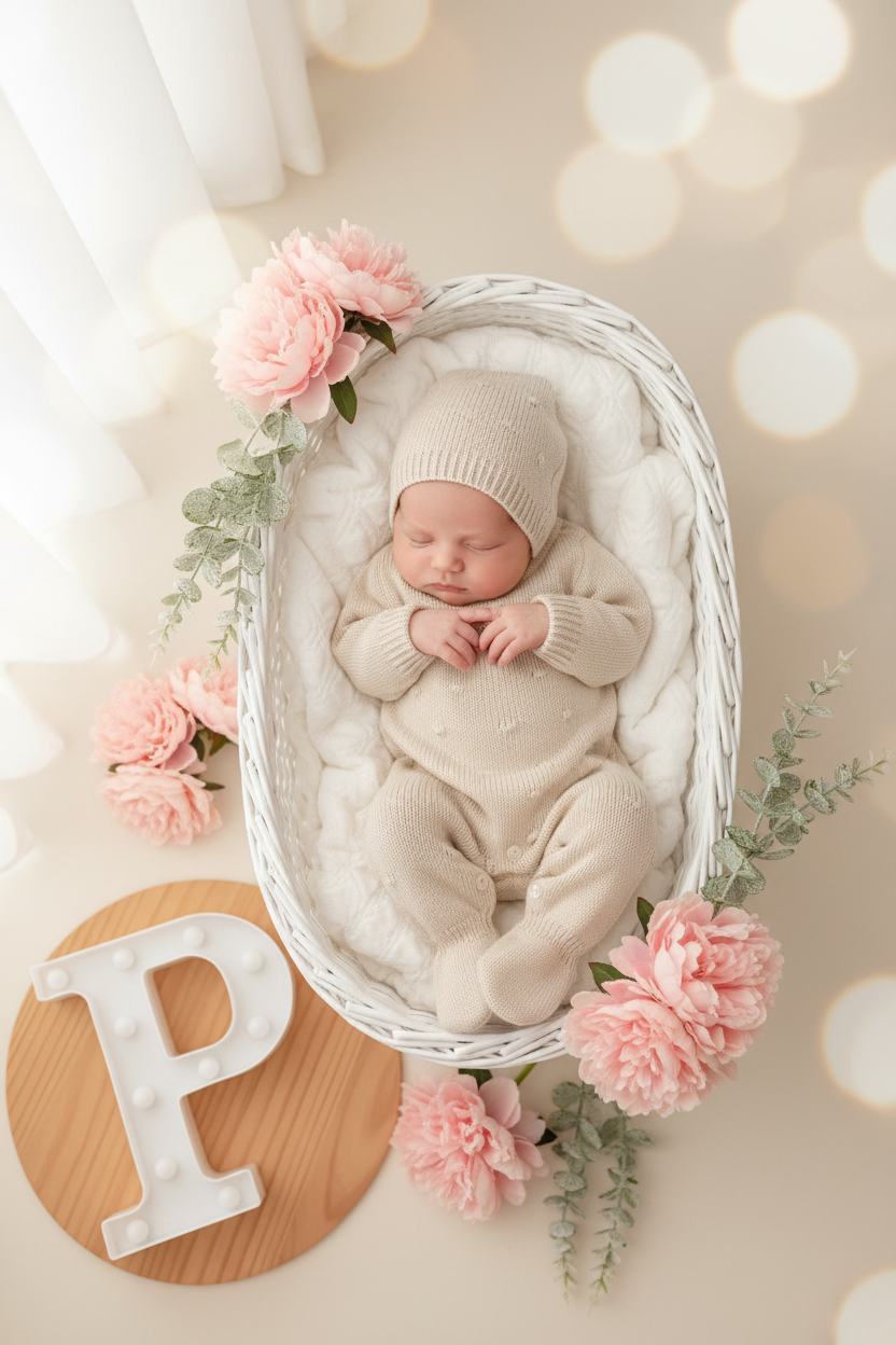 Babygrow e touca Bege em malha Outono Inverno