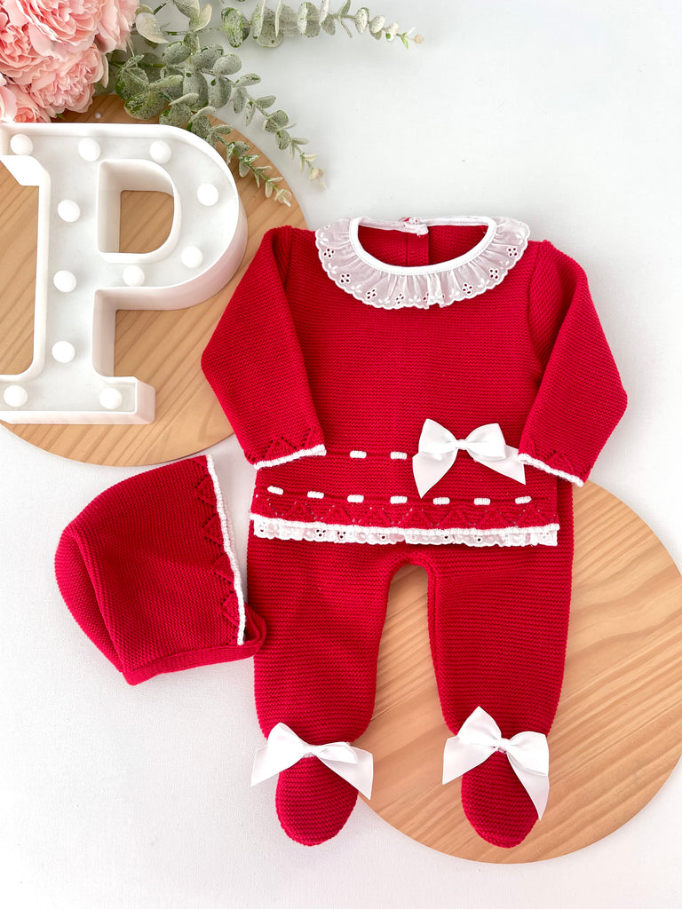 Conjunto rendinha vermelho: camisola, calças e touca