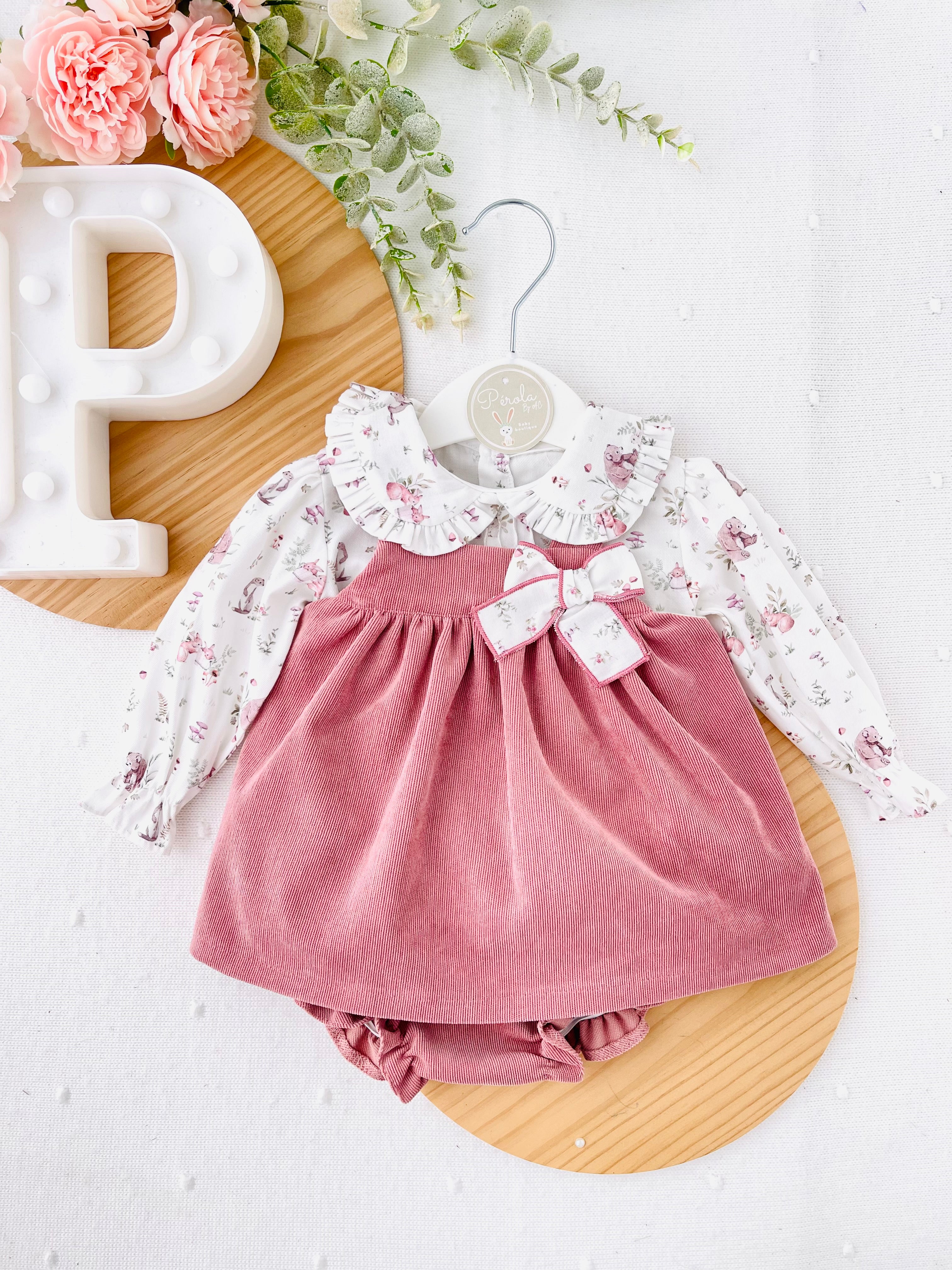 Conjunto bosque: vestido, blusa e tapa fraldas