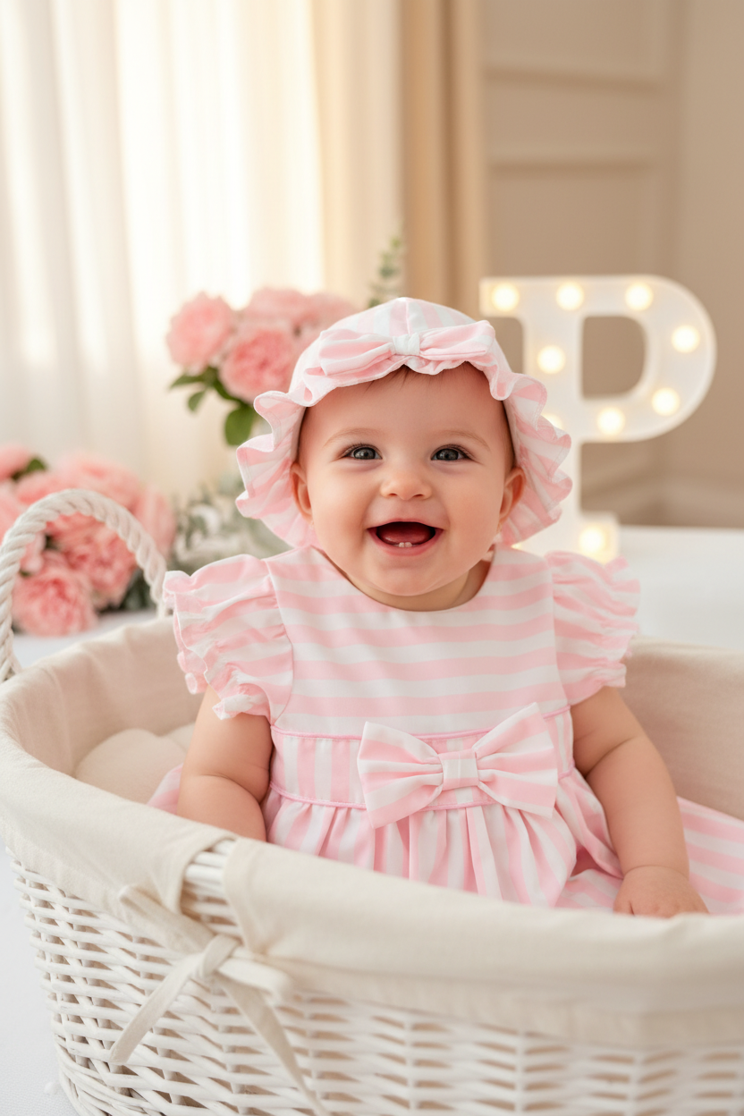 Vestido e chapéu riscas