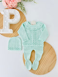 Conjunto malha com golinha: camisola, calças e touca