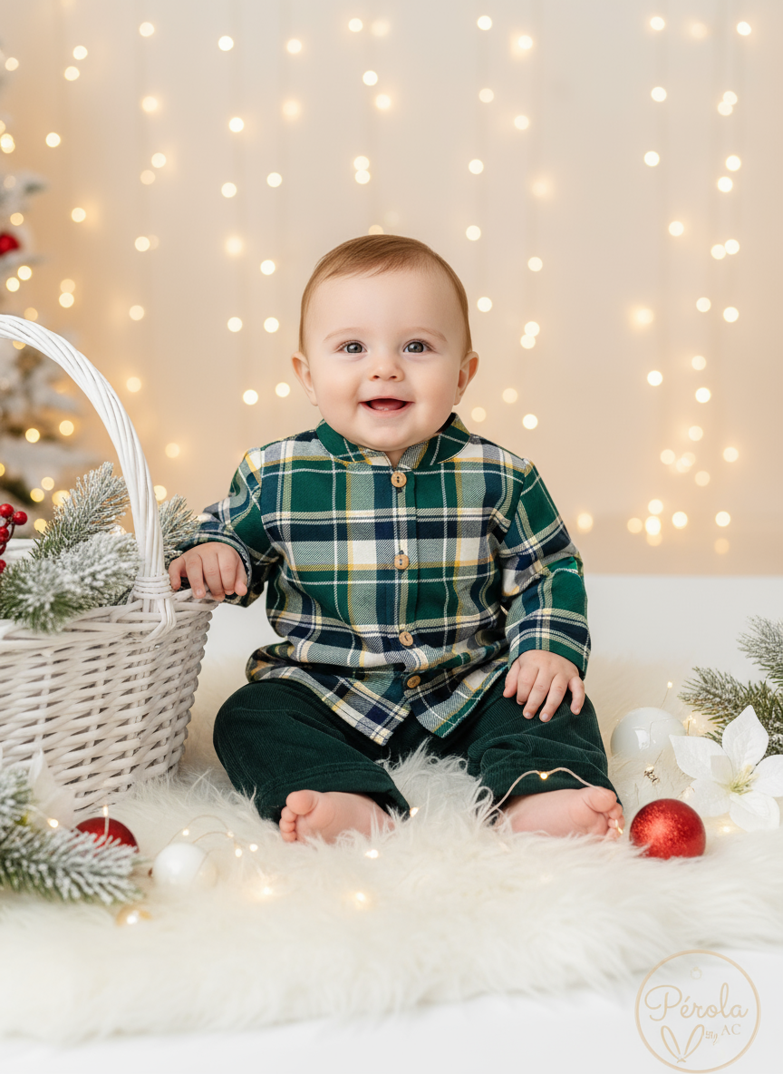 Conjunto xadrez: calças bombazine e camisa
