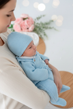 Saídas de maternidade: jardineiras, camisola e gorro outono inverno