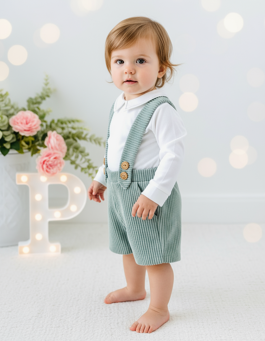 Conjunto elegante menino: calções e camisa em flanela