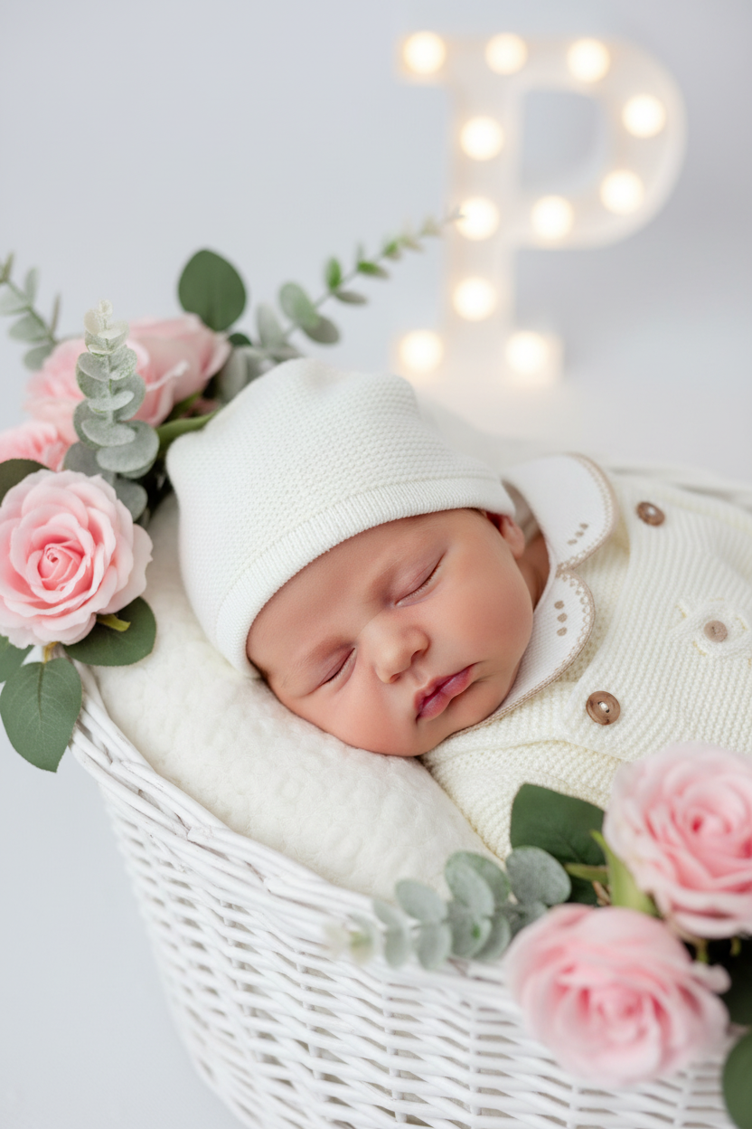 Pack saída de maternidade Pérola 5 peças: body, calças, jardineiras, camisola e gorro
