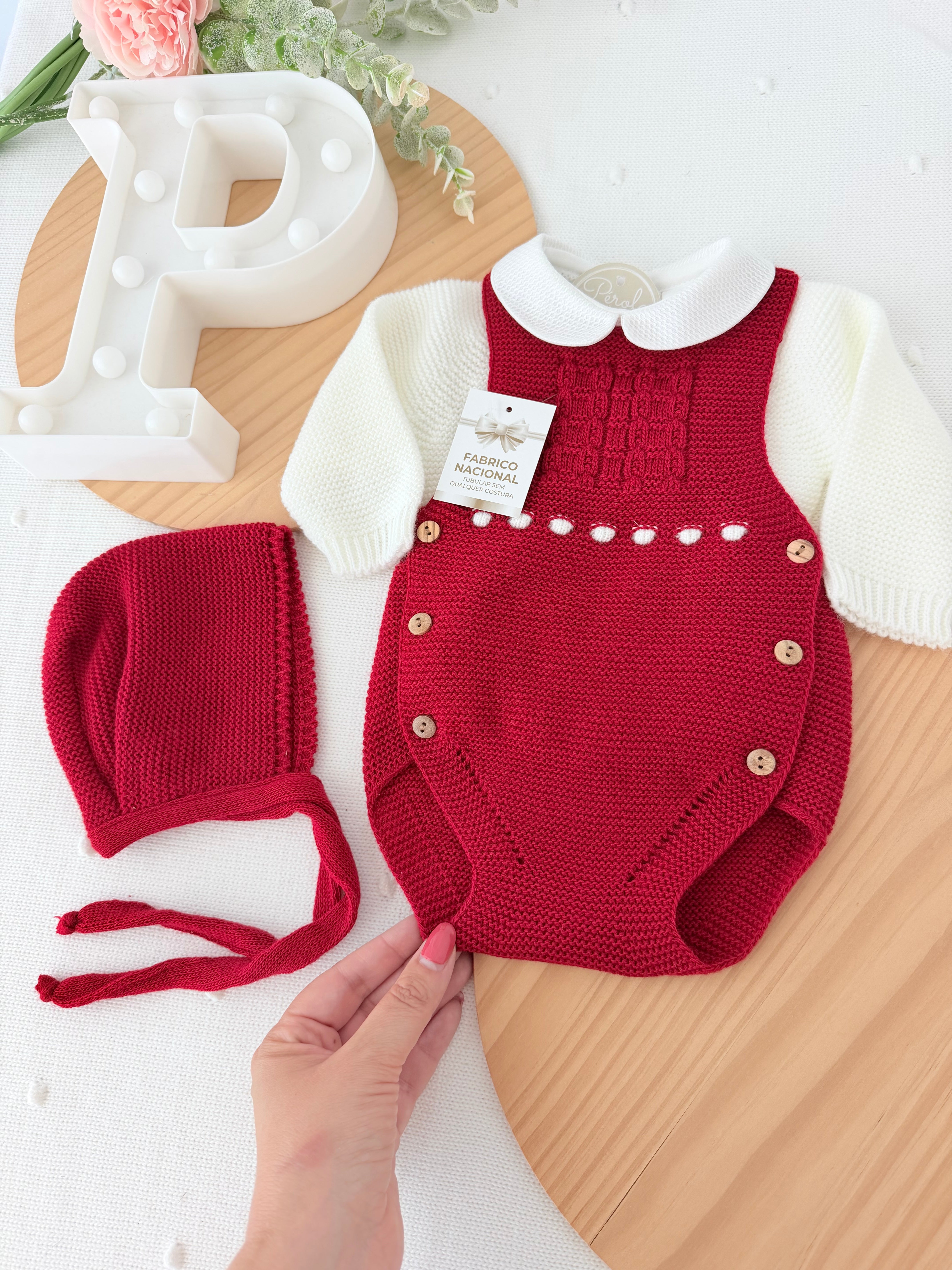 Fofo, camisola e touca vermelho 1M