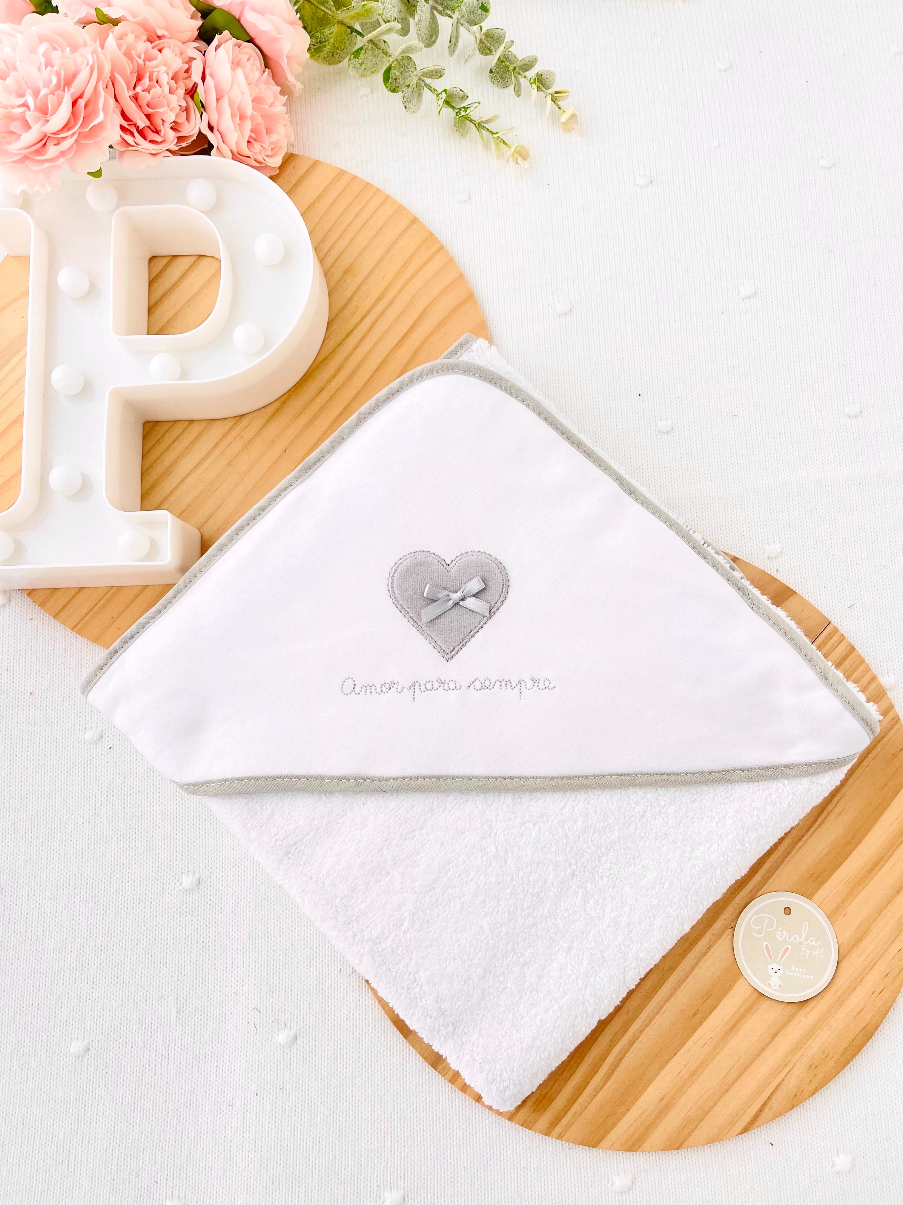 Toalha de banho 80x80cm Tema Amor para sempre