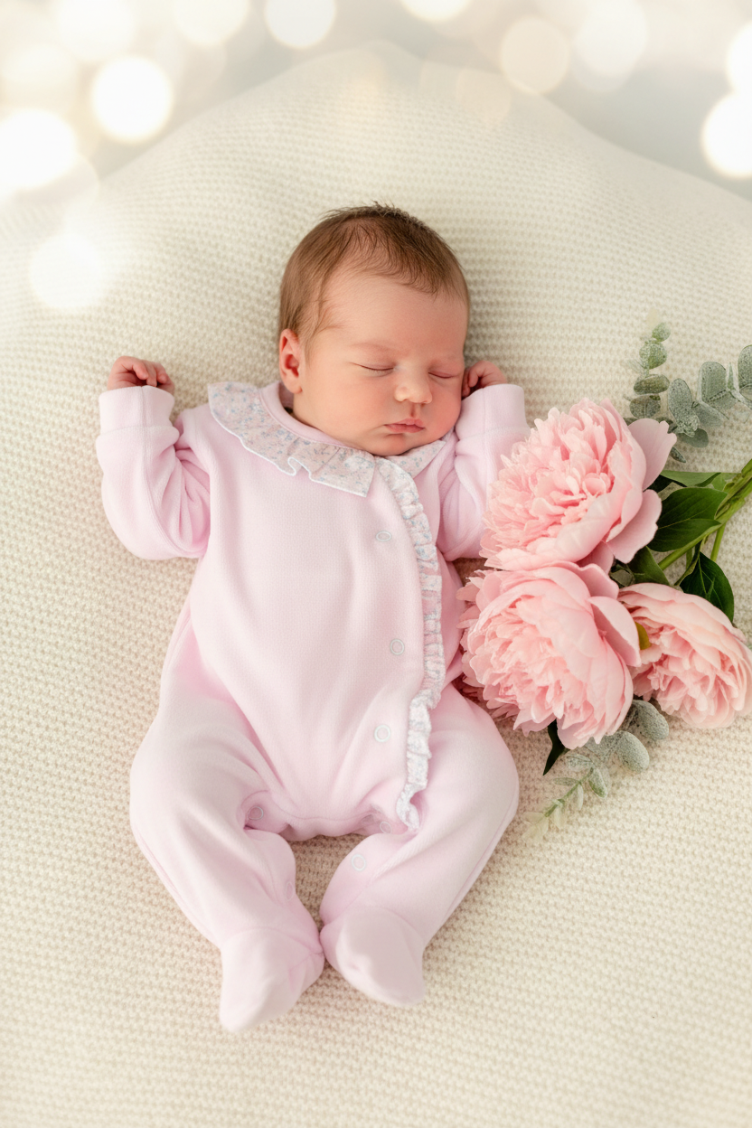 Babygrow tema flores em VELUDO rosa