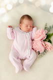 Babygrow tema flores em VELUDO rosa