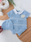 Conjunto azul 3 peças: camisola, tapa fraldas e gorro