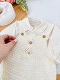 Saída de maternidade: camisa, gorro e jardineiras com pé
