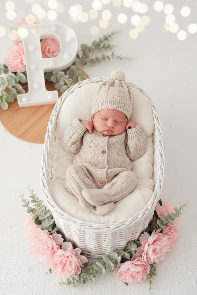 Saída de maternidade neutra: macacão e gorro Outono Inverno