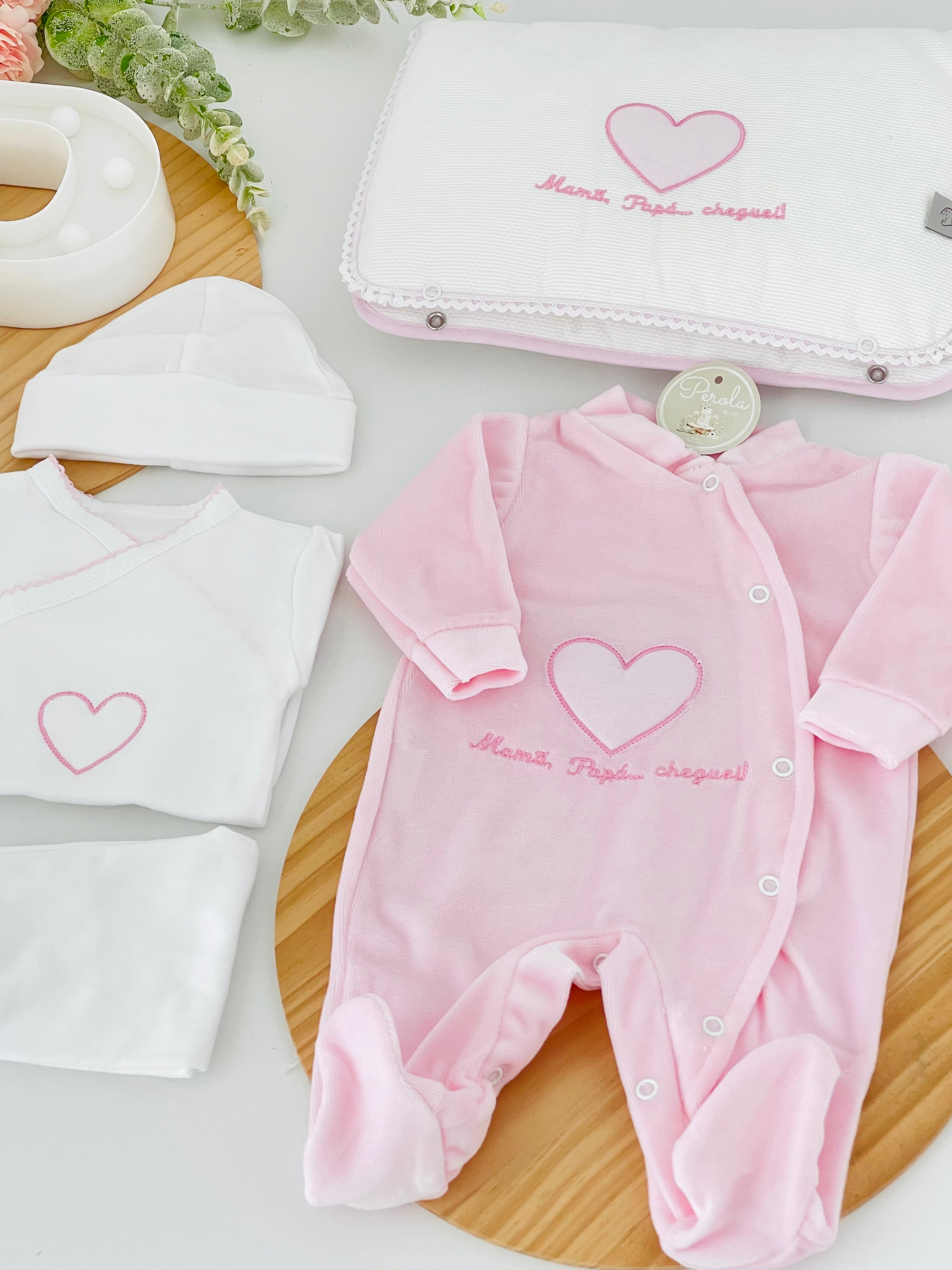 Conjunto primeira roupinha veludo- Mamã Papá cheguei