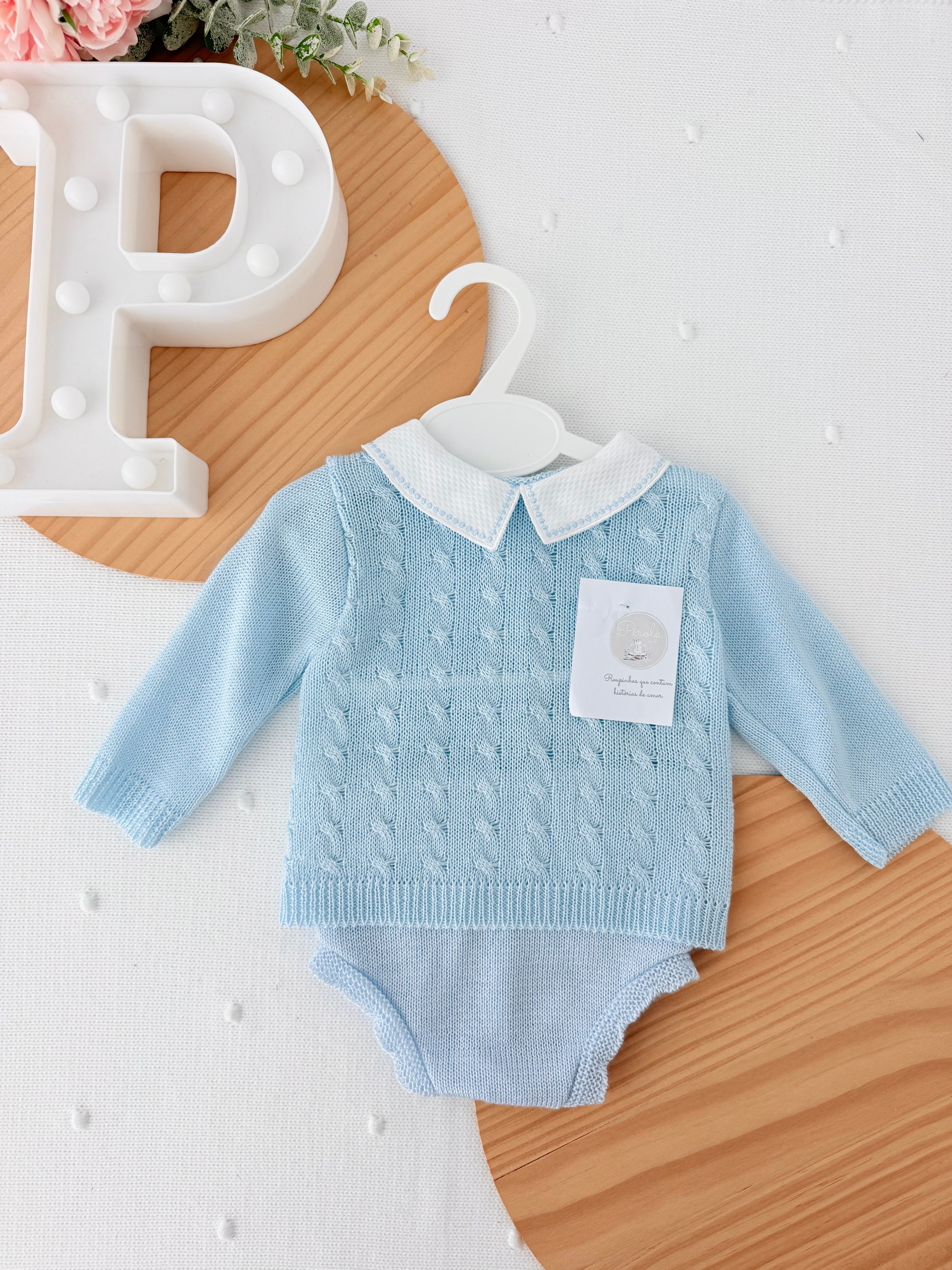 Conjunto azul : camisola e tapa fraldas 1/3M