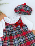 Conjunto xadrez : vestido, blusa e bóina