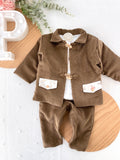 Conjunto menino bombazine 3 peças: casaco, calças e camisola