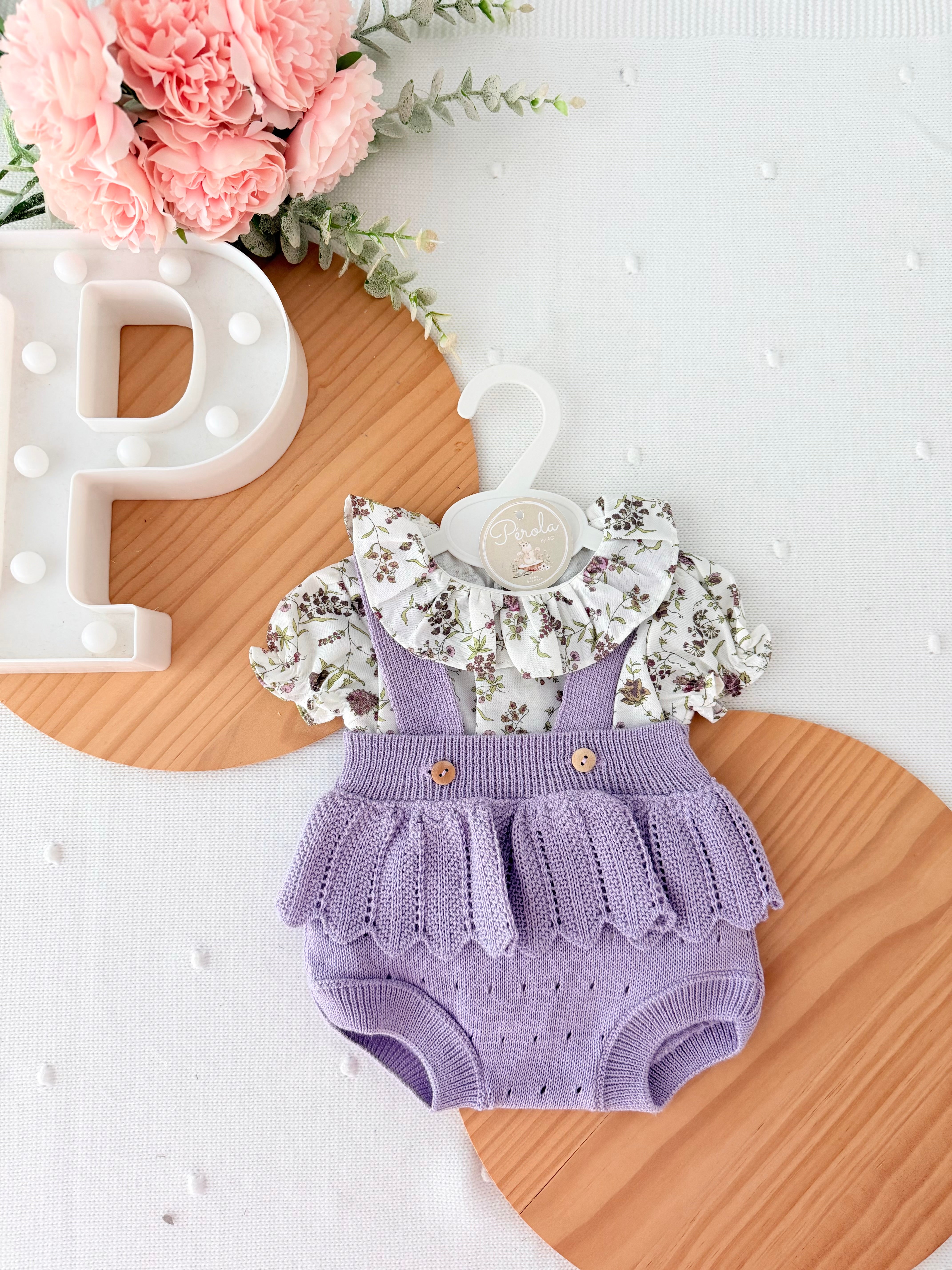 Fofo e blusa tema flores lilás 3-12M