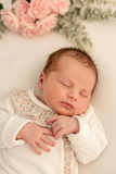 Babygrow tema flores em VELUDO pérola