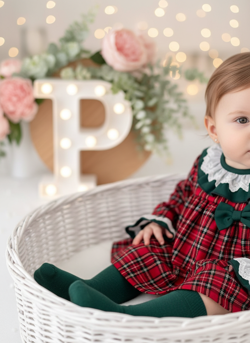 Vestido tartan com detalhes em verde