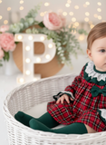 Vestido tartan com detalhes em verde