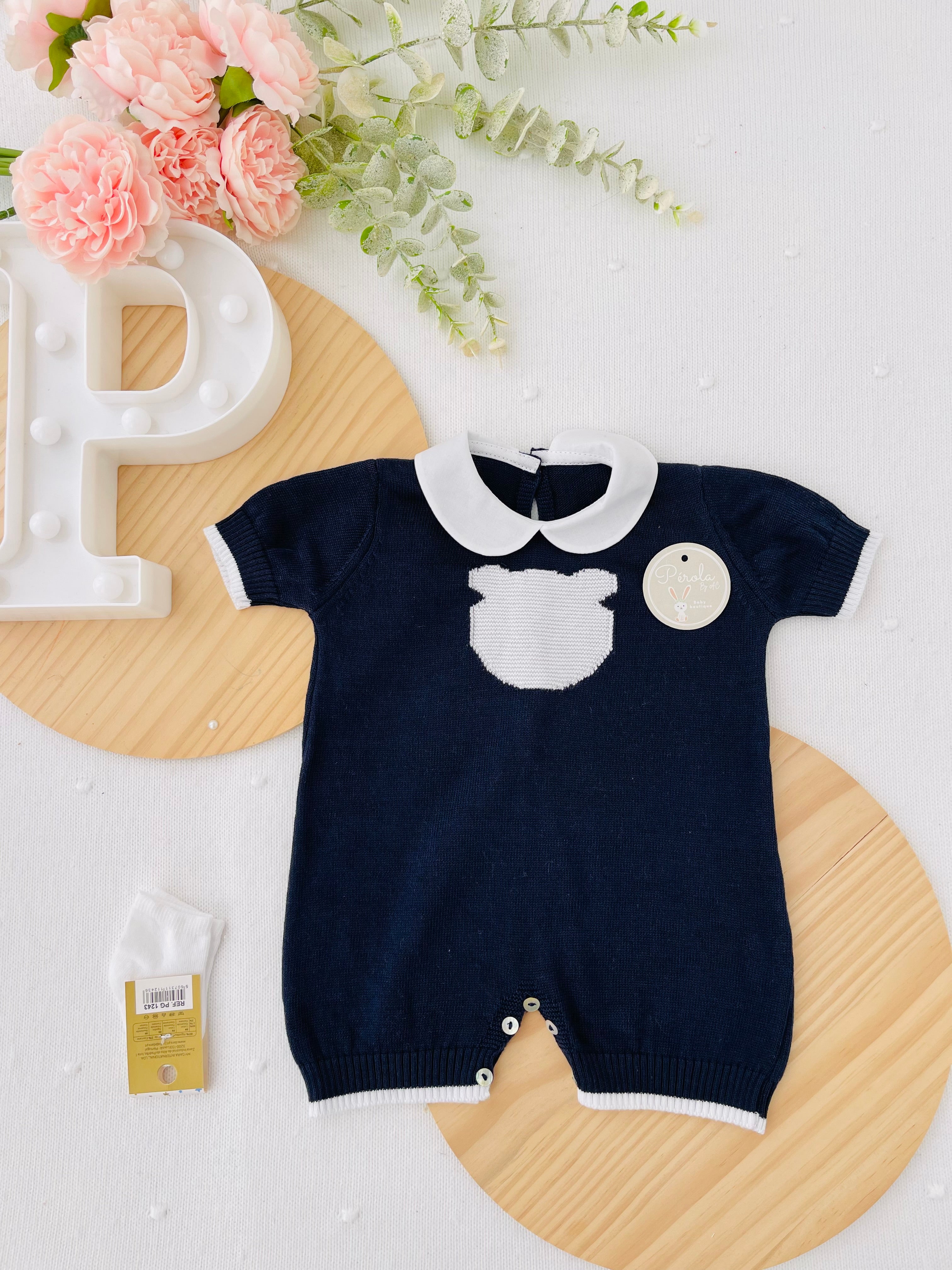 Macacão ursinho malha de algodão