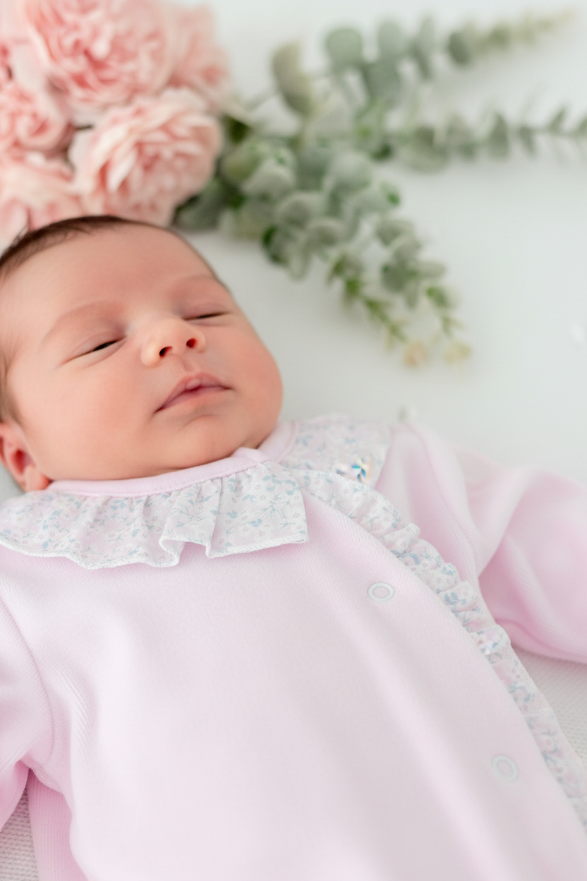 Babygrow tema flores em VELUDO rosa