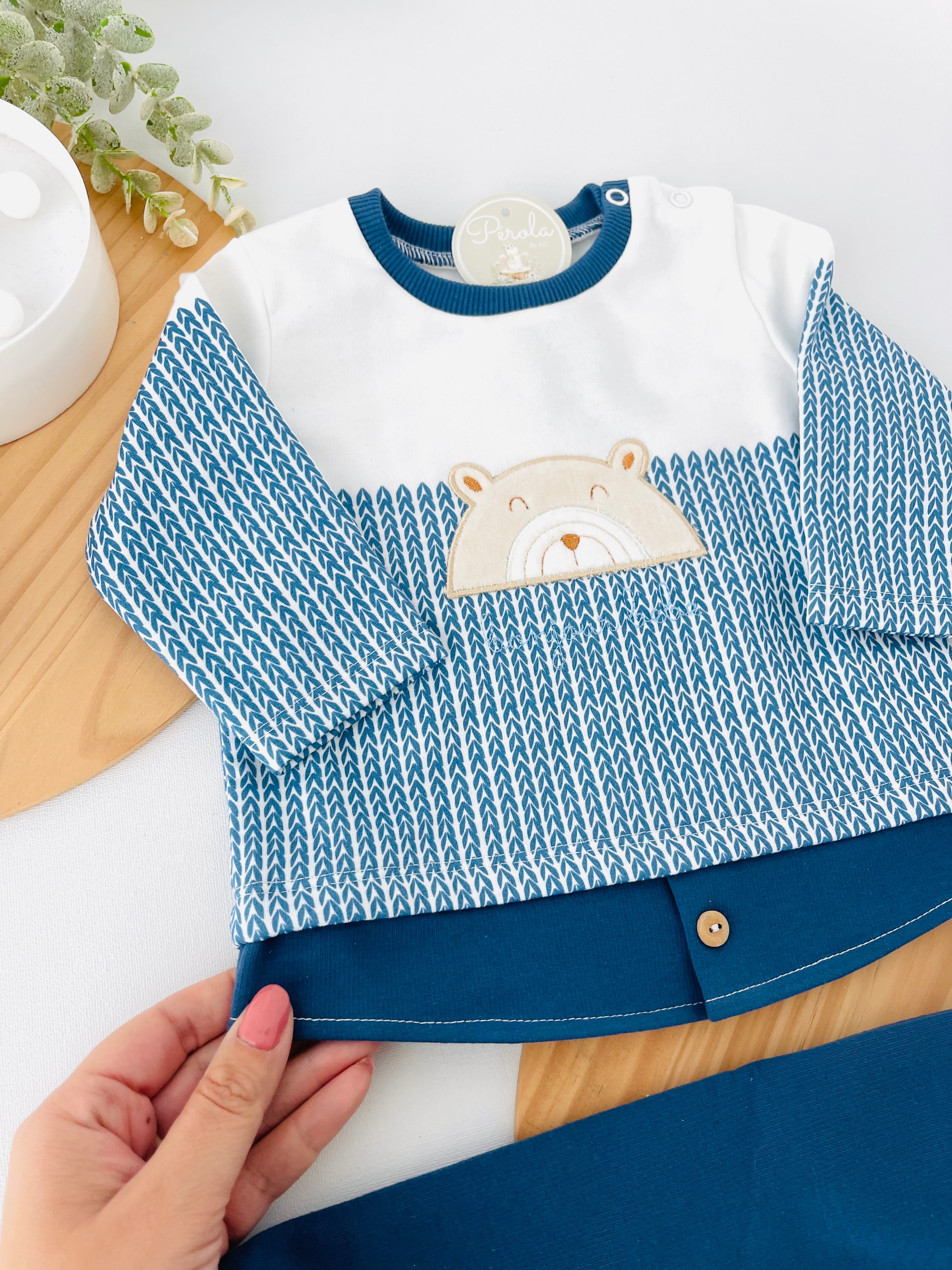 Fato de treino ursinho com efeito camisa- com carda (3-18m)