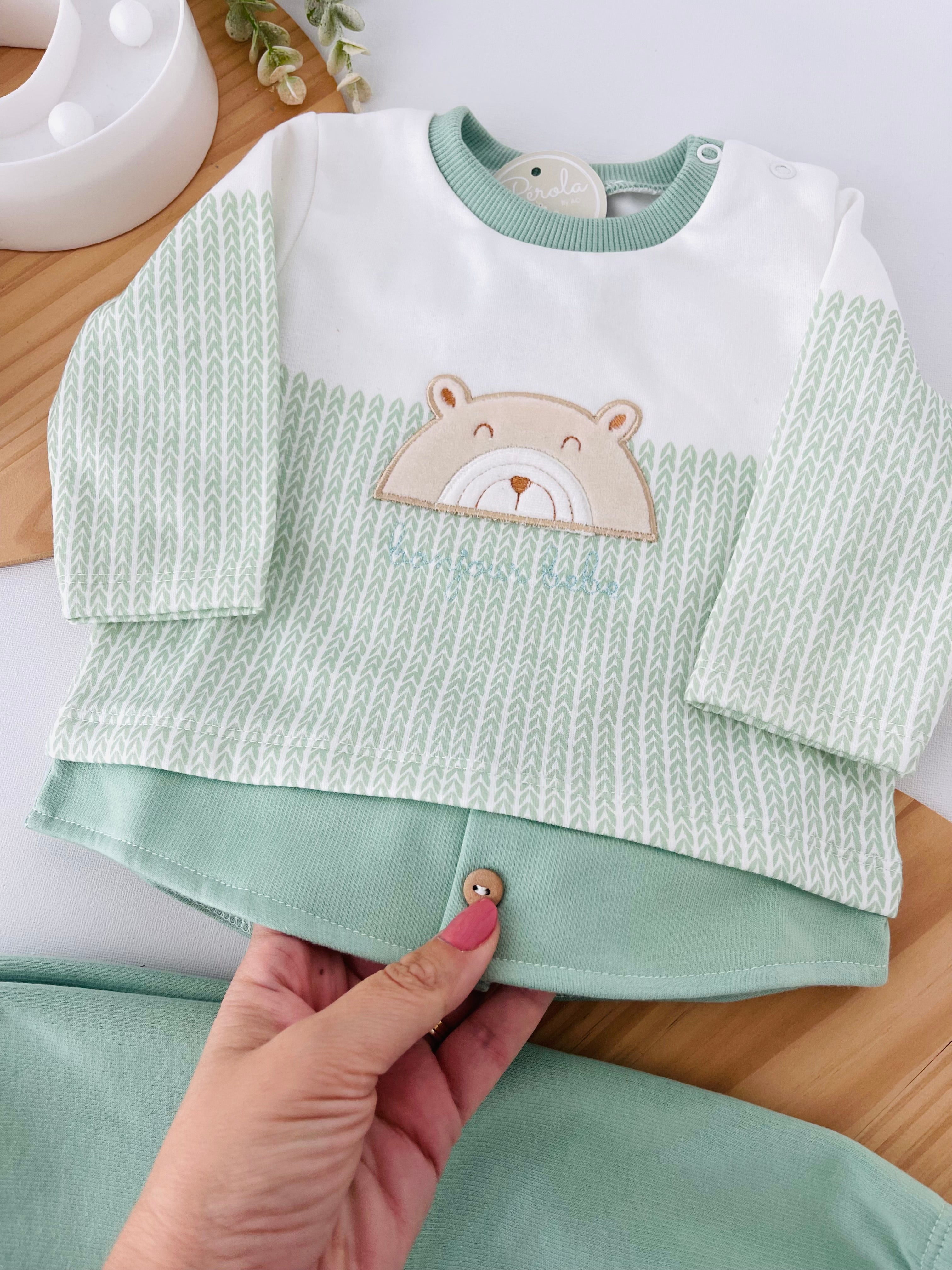 Fato de treino ursinho com efeito camisa- com carda (3-18m)